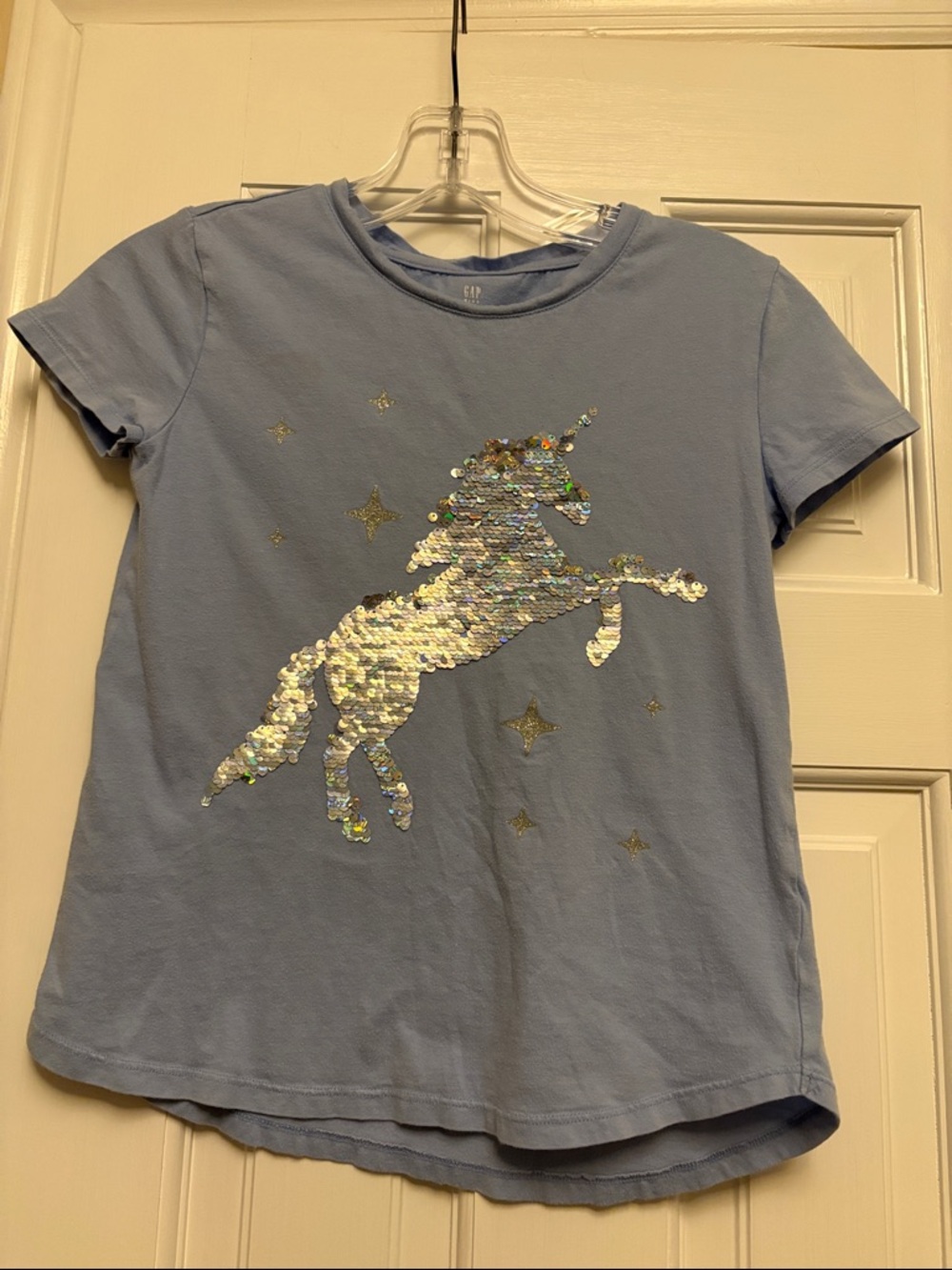 GAP Light Blue Sequin Unicorn Short Sleeve Tee